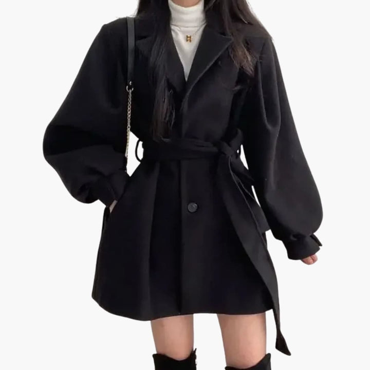 Bo - Women’s Coat with Lapel Collar and Waist Belt