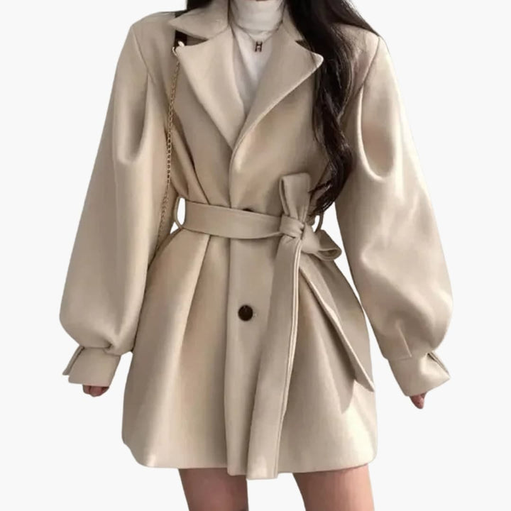 Bo - Women’s Coat with Lapel Collar and Waist Belt