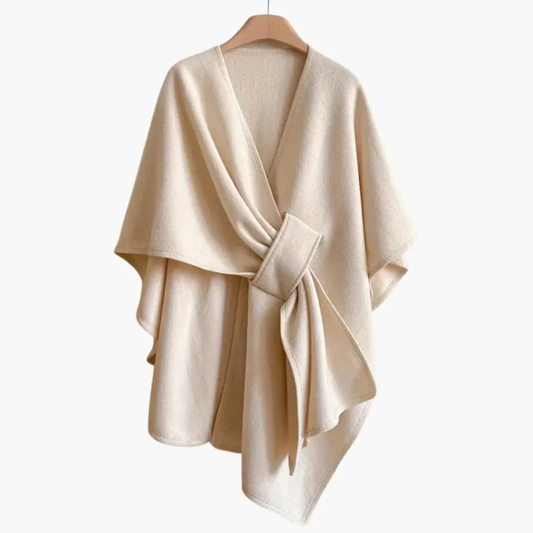 Women’s Shawl Coat with Open Front and Draped Tie - Noria London