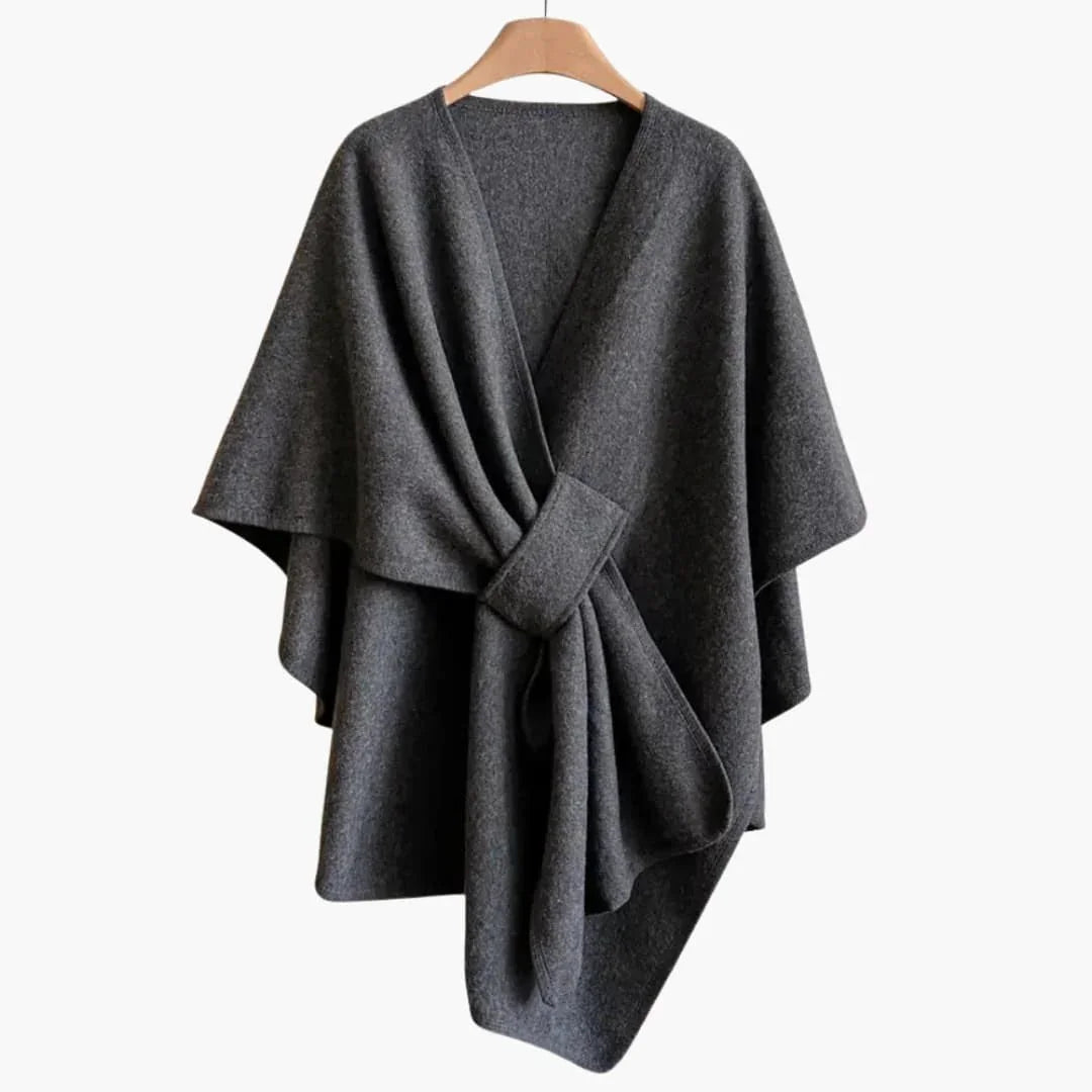 Women’s Shawl Coat with Open Front and Draped Tie - Noria London