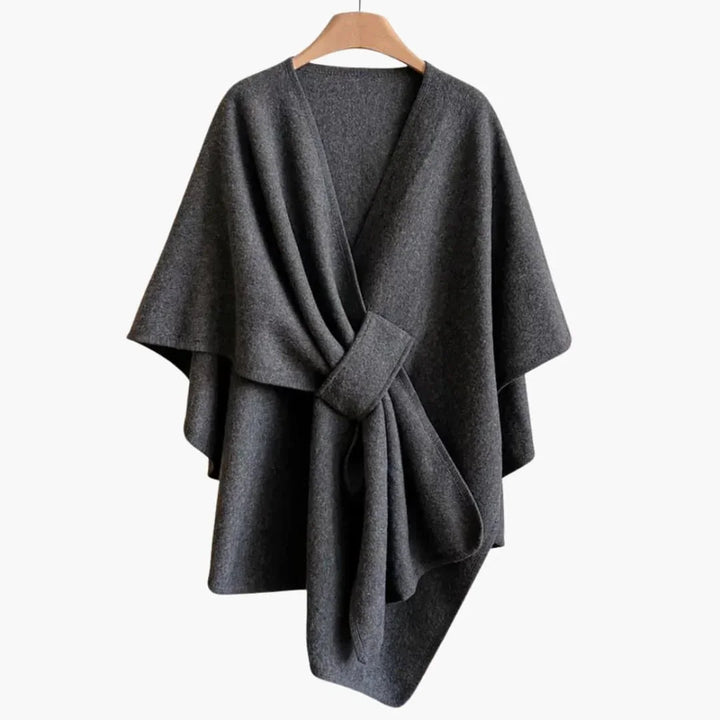 Women’s Shawl Coat with Open Front and Draped Tie - Noria London
