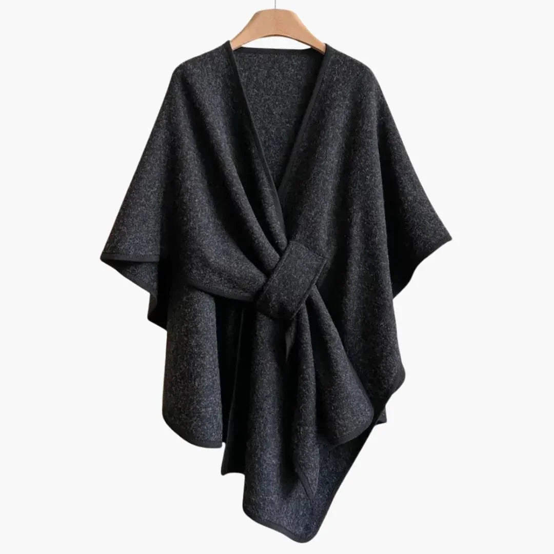 Women’s Shawl Coat with Open Front and Draped Tie - Noria London