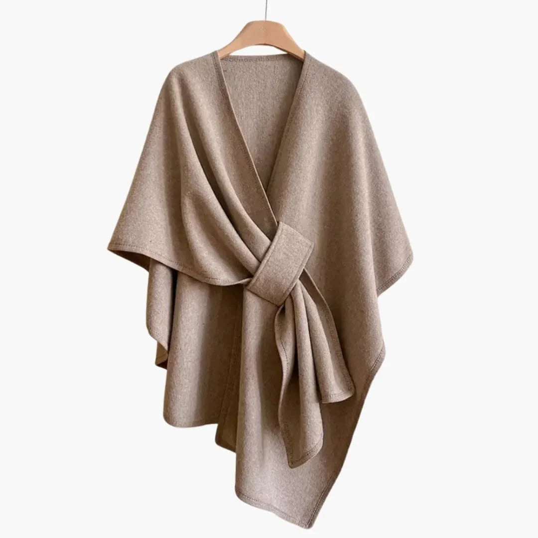 Women’s Shawl Coat with Open Front and Draped Tie - Noria London