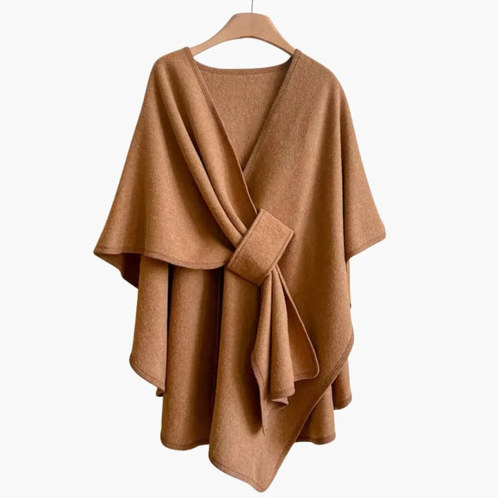 Women’s Shawl Coat with Open Front and Draped Tie - Noria London