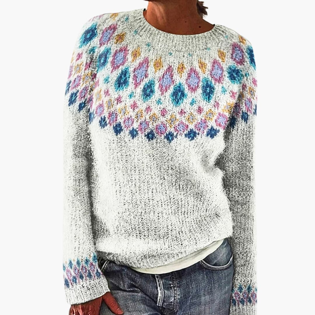 Women’s jumper with round neckline and patterned surface - Noria London