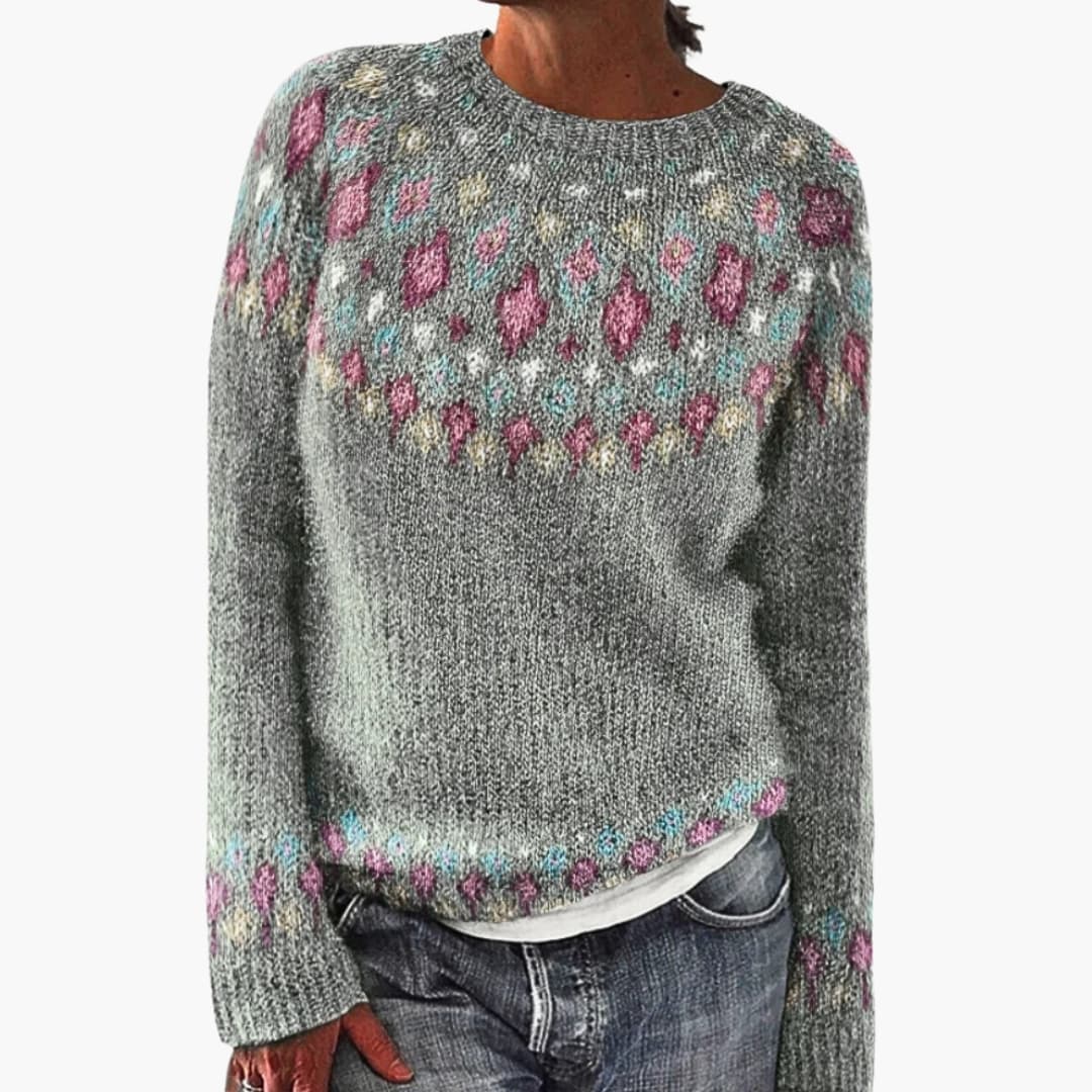 Women’s jumper with round neckline and patterned surface - Noria London
