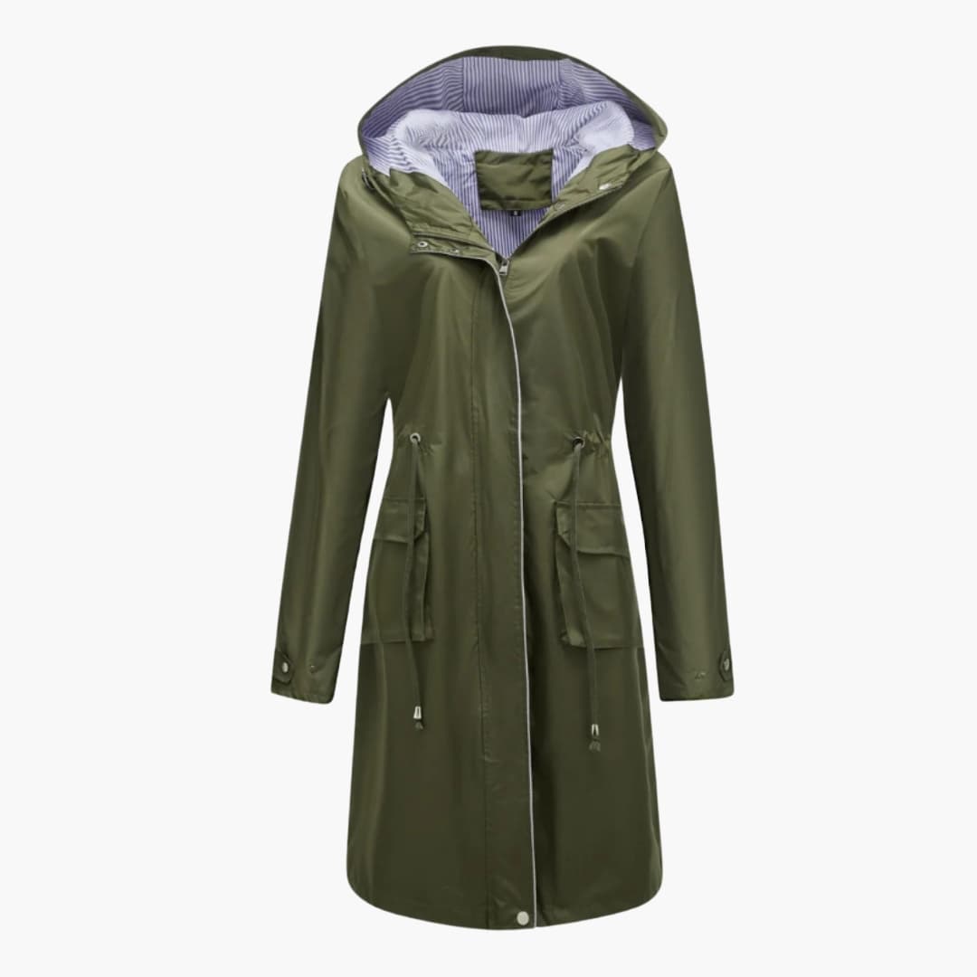 Esther - Women’s trench coat with hood and zip fastening