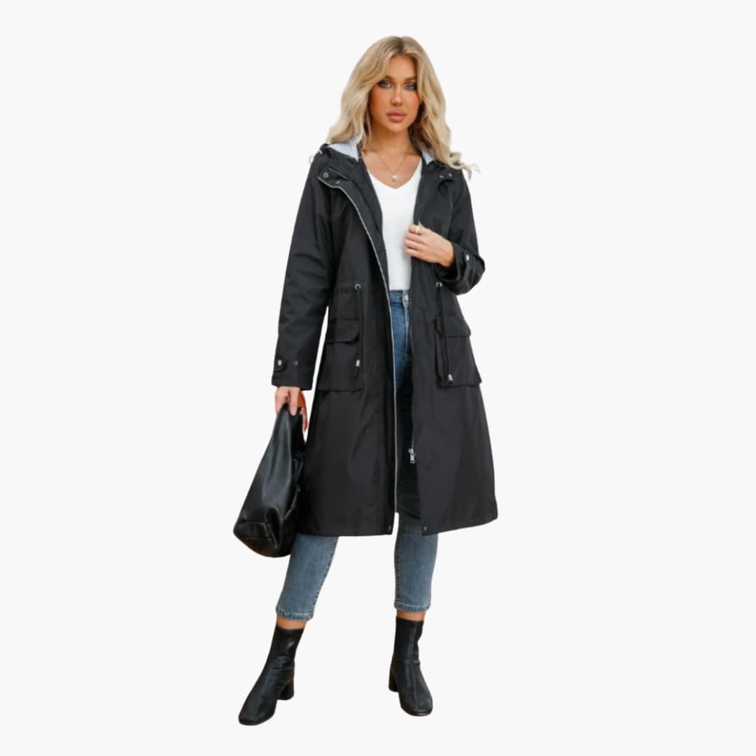 Esther - Women’s trench coat with hood and zip fastening