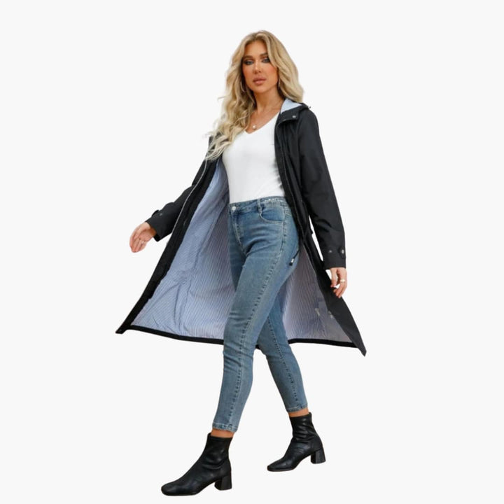 Esther - Women’s trench coat with hood and zip fastening