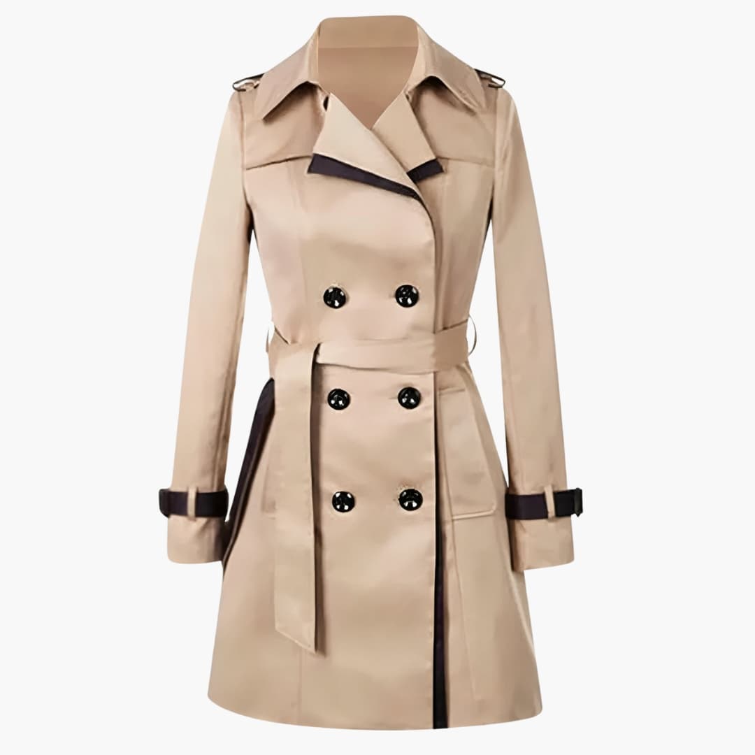 Fiona - Women’s trench coat with lapel collar and double button fastening