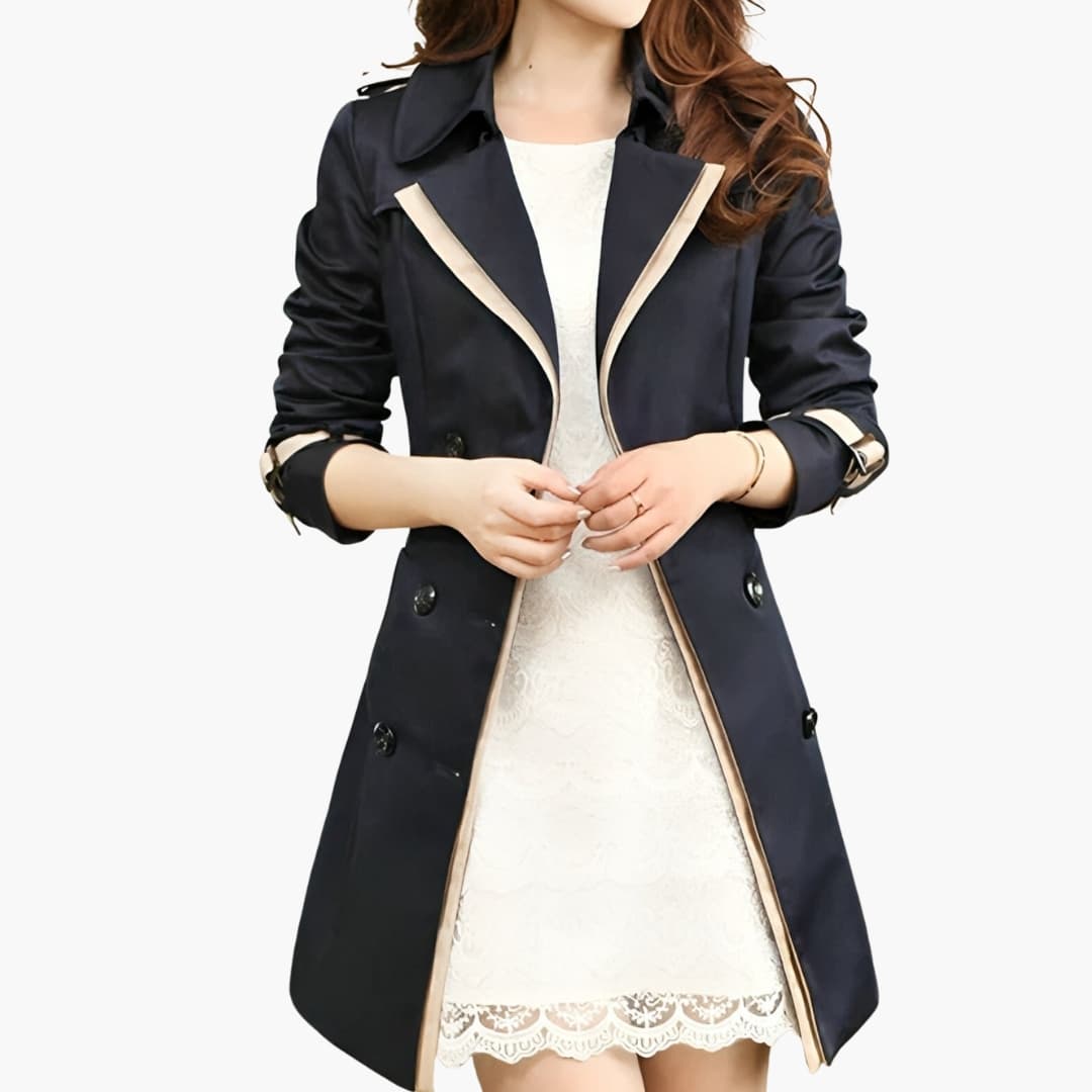 Fiona - Women’s trench coat with lapel collar and double button fastening
