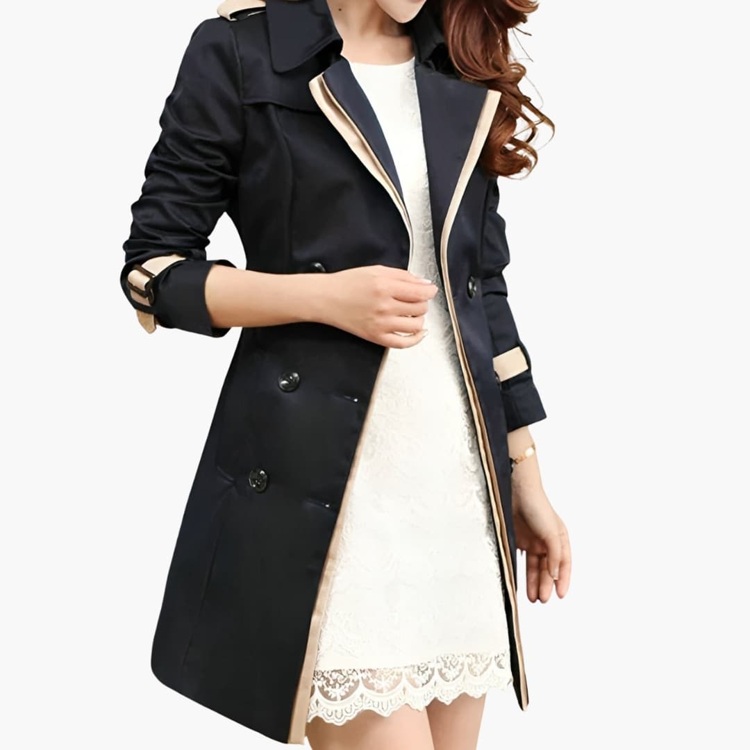 Fiona - Women’s trench coat with lapel collar and double button fastening